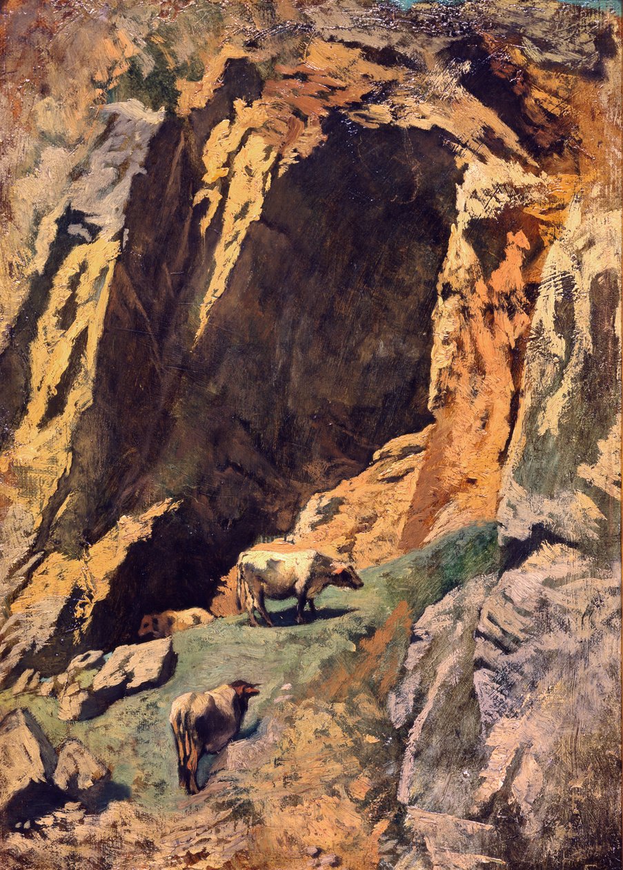 Fenda na rocha com vacas de Anselm Feuerbach