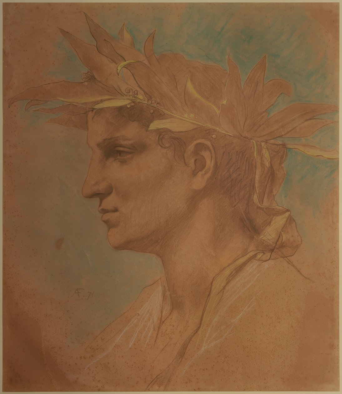 Cabeça de macho com coroa de louros de Anselm Feuerbach