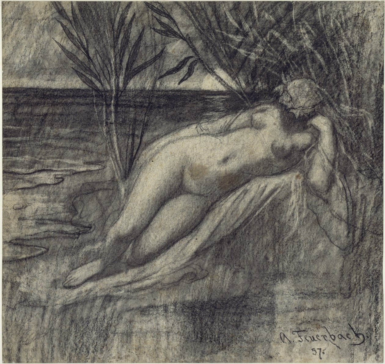 Ninfa adormecida junto ao rio de Anselm Feuerbach