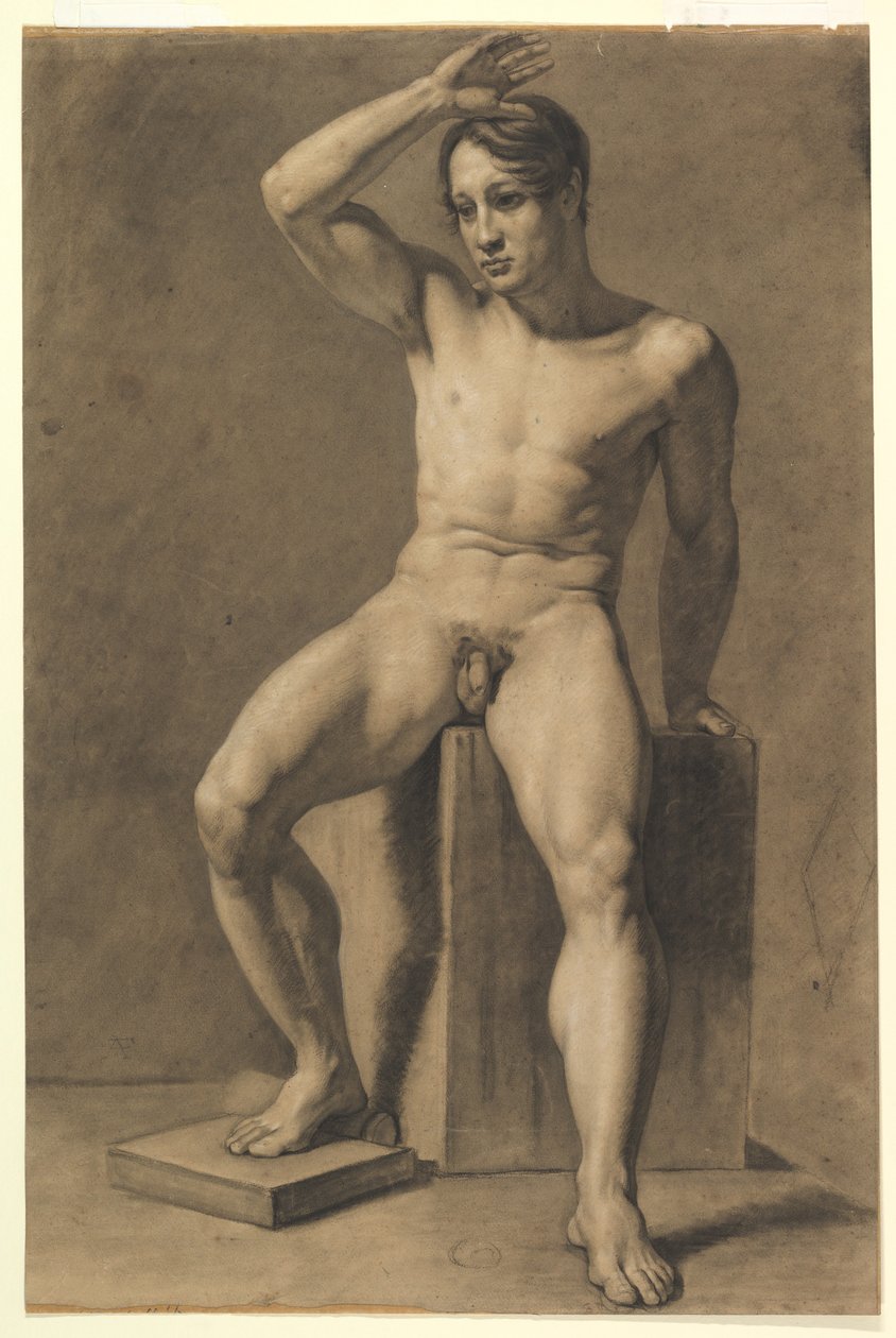 Nu masculino sentado (frente); Nu masculino a caminhar (verso) de Anselm Feuerbach