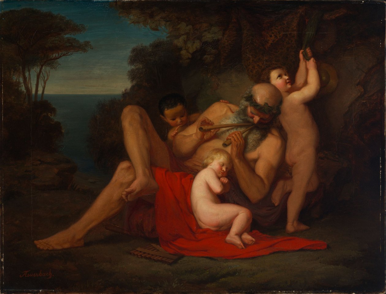 Sileno com um menino Baco adormecido de Anselm Feuerbach