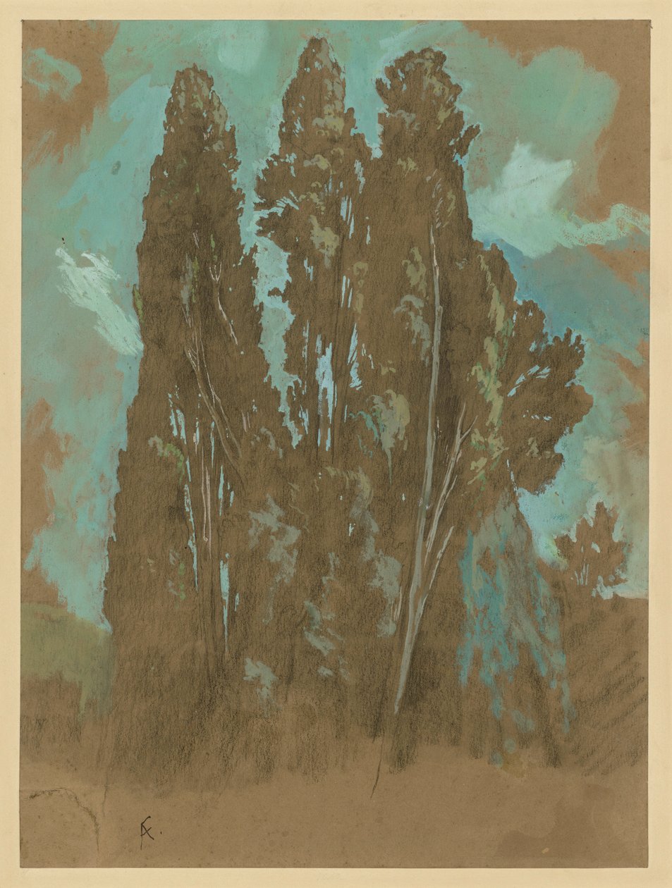 Estudo sobre os ciprestes de Anselm Feuerbach
