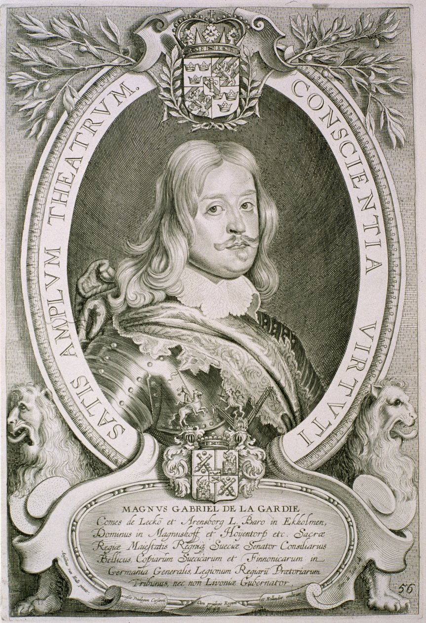 Magnus Gabriel (1622-86) Conde do Gardie, de &39;Retratos de Homens Ilustres&39;, gravado por Petrus de Iode, publicado em 1706 de Anselmus van Hulle