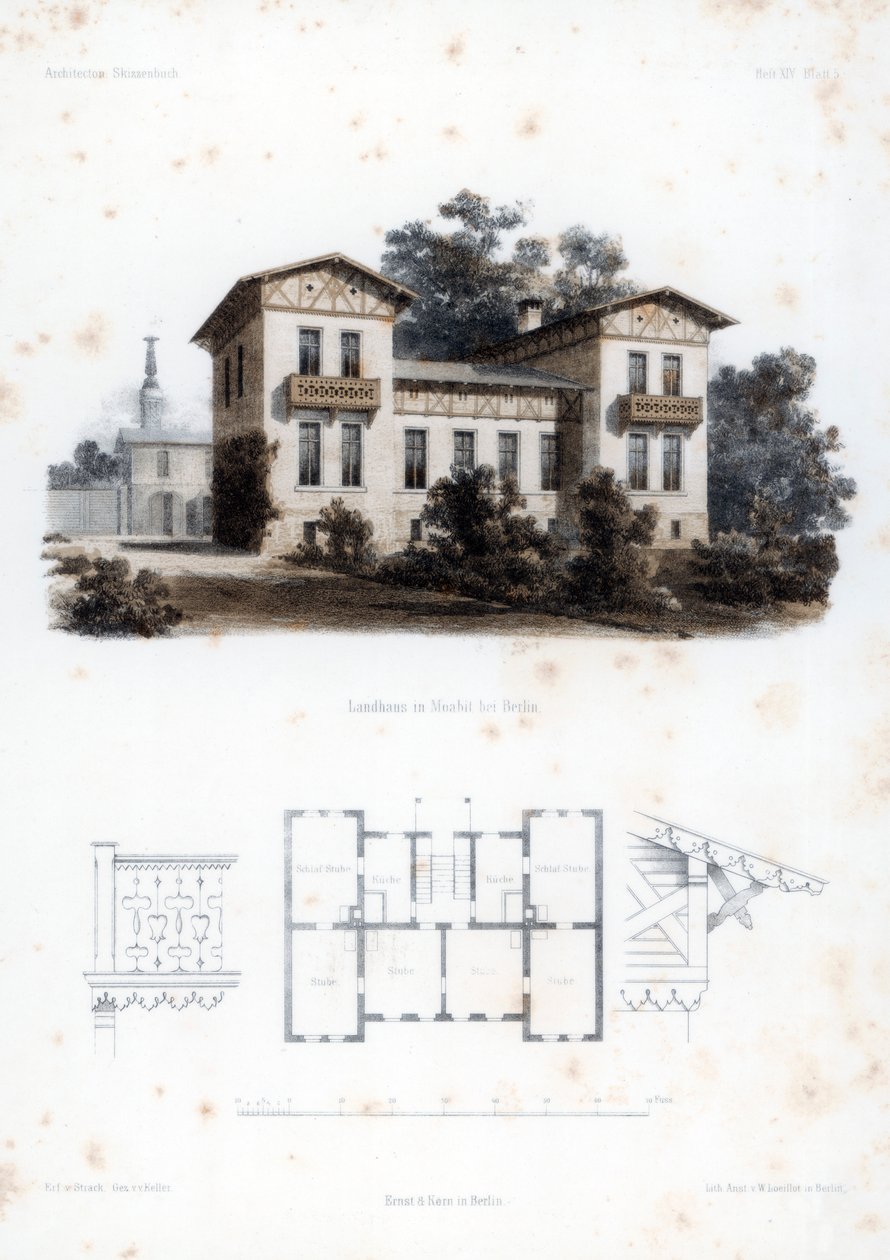Projete para uma casa de campo em Moabit, perto de Berlim, Alemanha, c1850. de Anst von W Loeillot