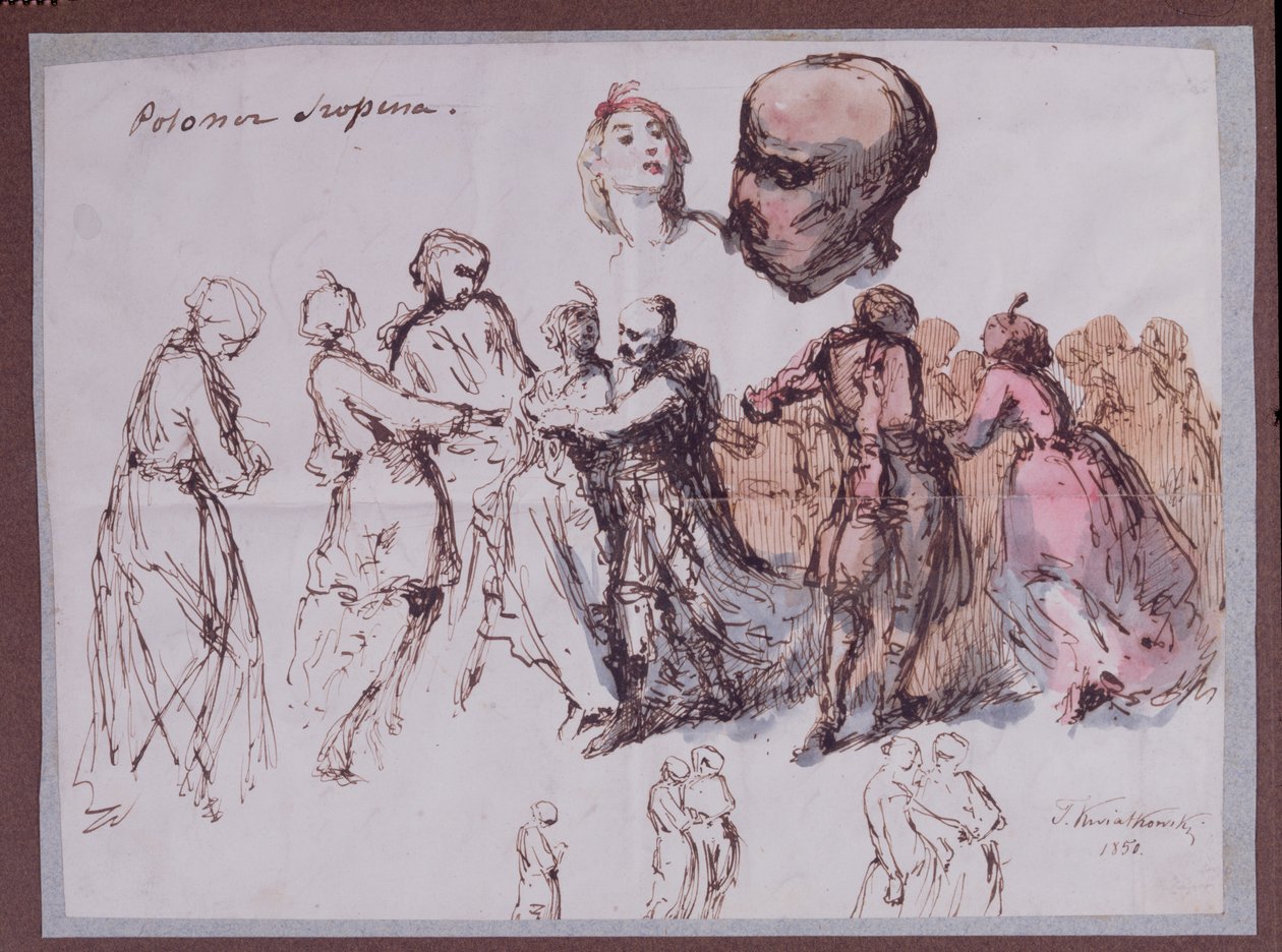 Estudo para &39;Les Polonaises de Chopin&39;, 1850 (caneta e tinta no papel) de Antar Teofil Kwiatowski