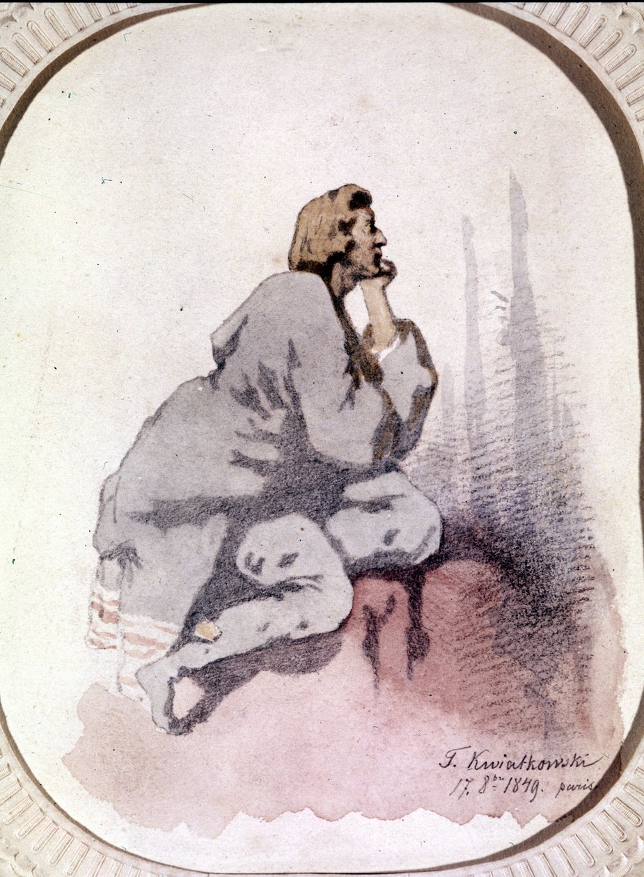 Retrato de Frederic Chopin (1810-1849), compositor polonês. Aquarela de Kwiatkowski. de Antar Teofil Kwiatowski