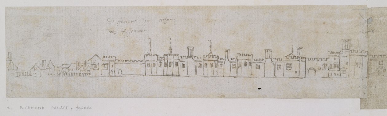 Palácio de Richmond, fachada (caneta e tinta marrom sobre indicações fracas em giz preto) de Anthonie Jacobus van Wyngaerdt