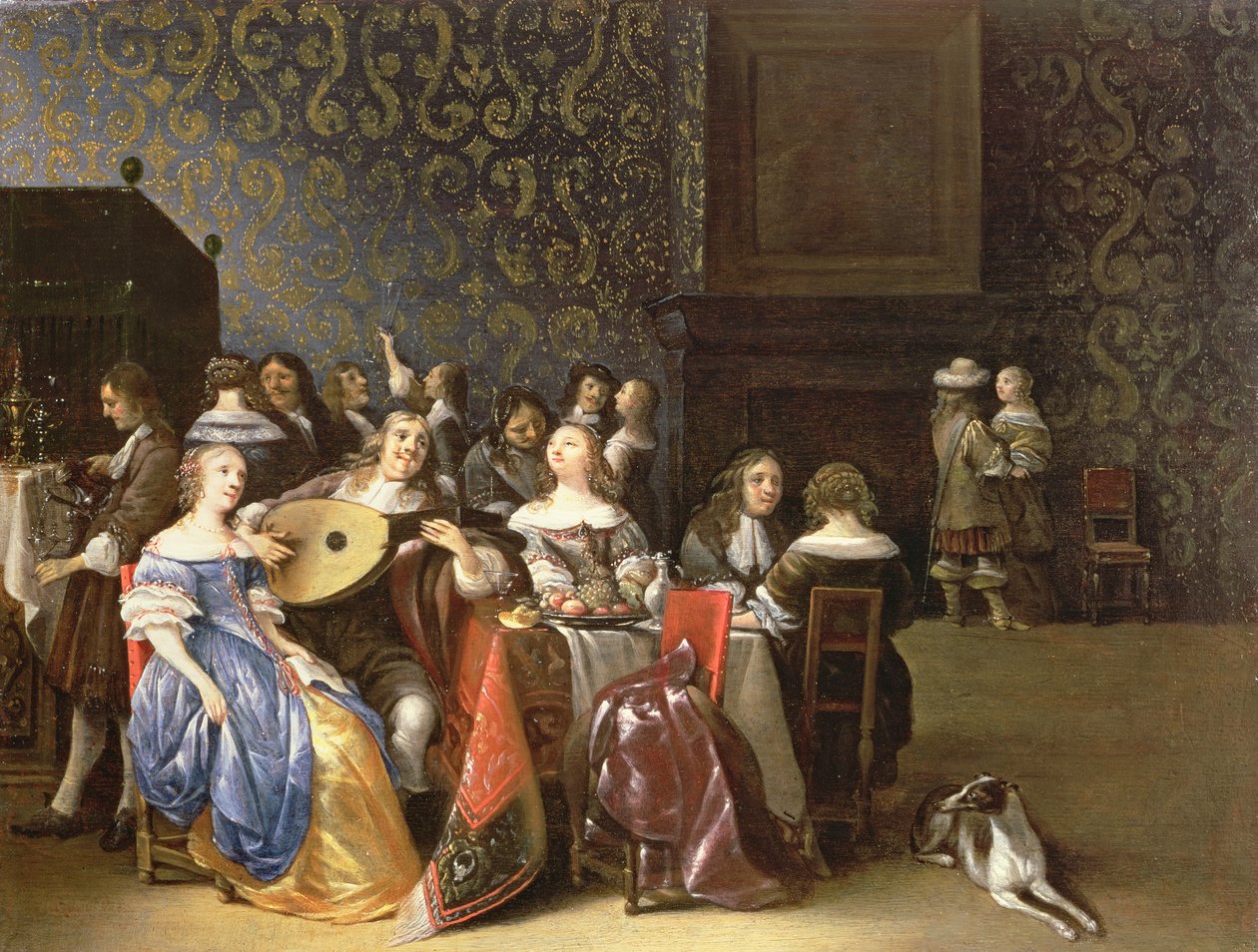 Empresa elegante festejando em um interior (painel) de Anthonie Palamedesz
