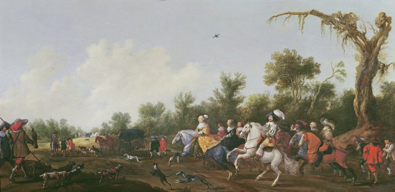 Frederick V, o Rei do Inverno e sua esposa, Elizabeth Stuart, partem para uma caçada a cavalo, em 1631 de Anthonie Palamedesz
