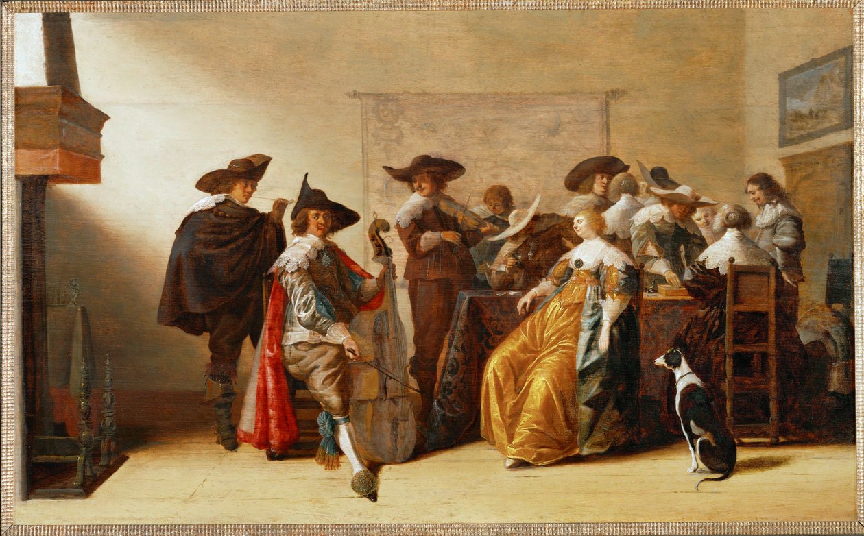 Cena de sociedade (pintura sobre madeira de carvalho) de Anthonie (1601-73) Palamedesz