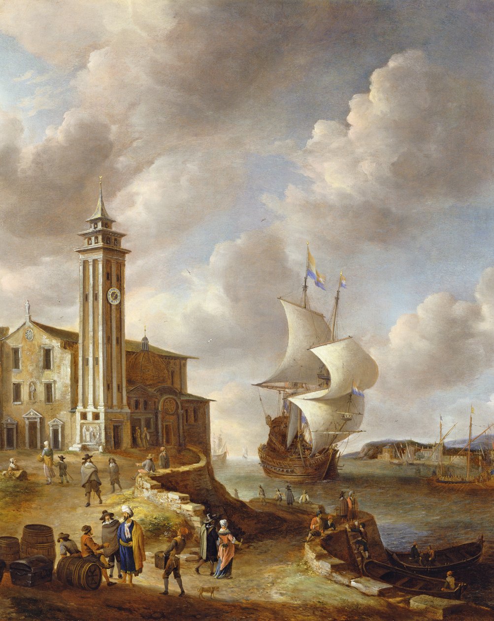 A torre do empacotador de arenque, Amsterdão, com figuras de Anthonie Beerstraten