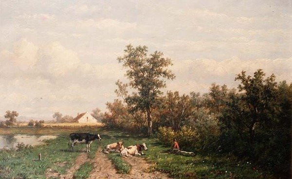 Paisagem holandesa (painel) de Anthonie Jacobus van Wyngaerdt