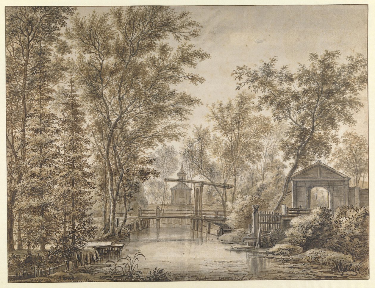 A ponte levadiça junto a Spruytenburg de Anthonie Waterloo