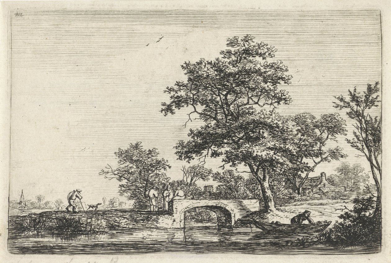 Números perto de uma ponte de pedra
Paisagens com figuras (título da série) de Anthonie Waterloo