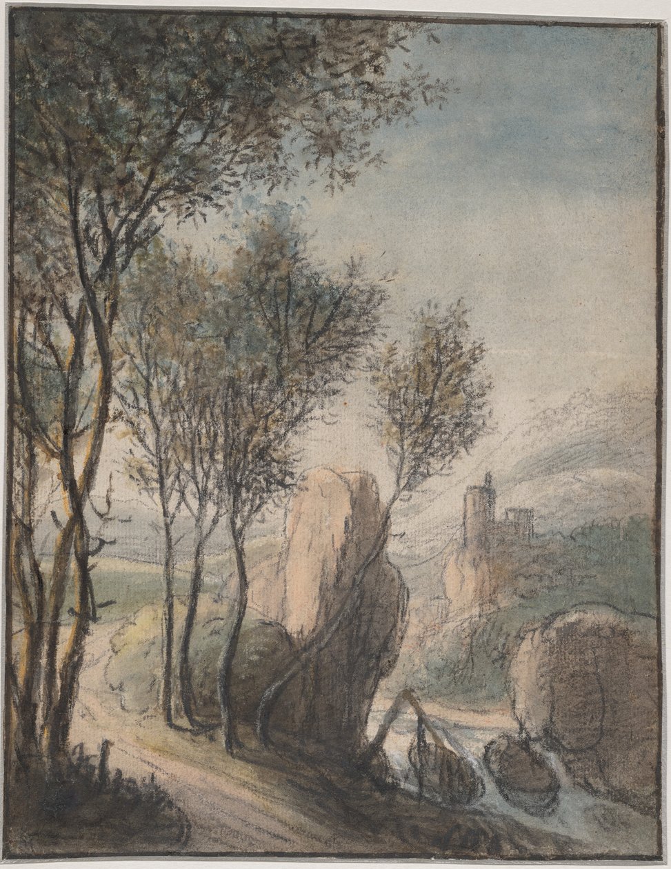 Paisagem fluvial com um castelo ao longe de Anthonie Waterloo
