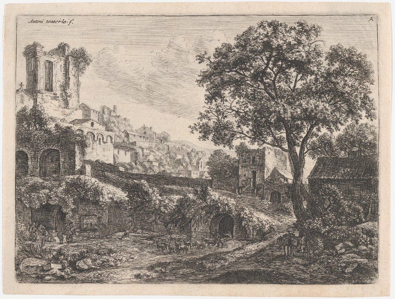 Ruína na Entrada de uma Vila, século XVII. de Anthonie Waterloo