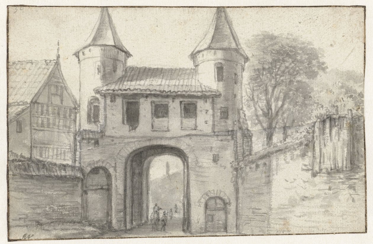 Portão da cidade em Hamburgo (?), visto de dentro de Anthonie Waterloo
