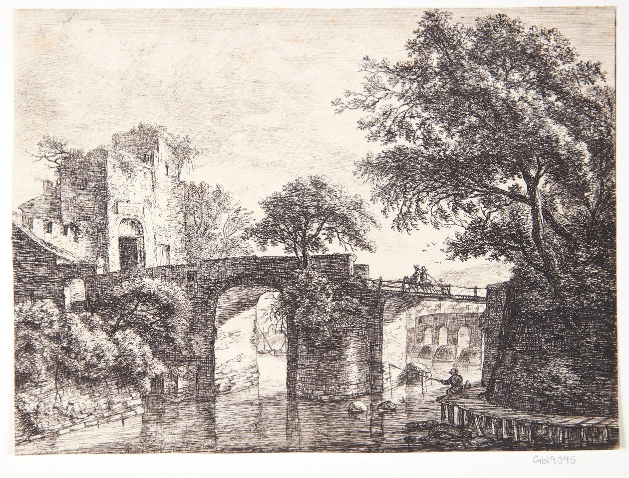 Ponte de pedra sobre um rio de Anthonie Waterloo