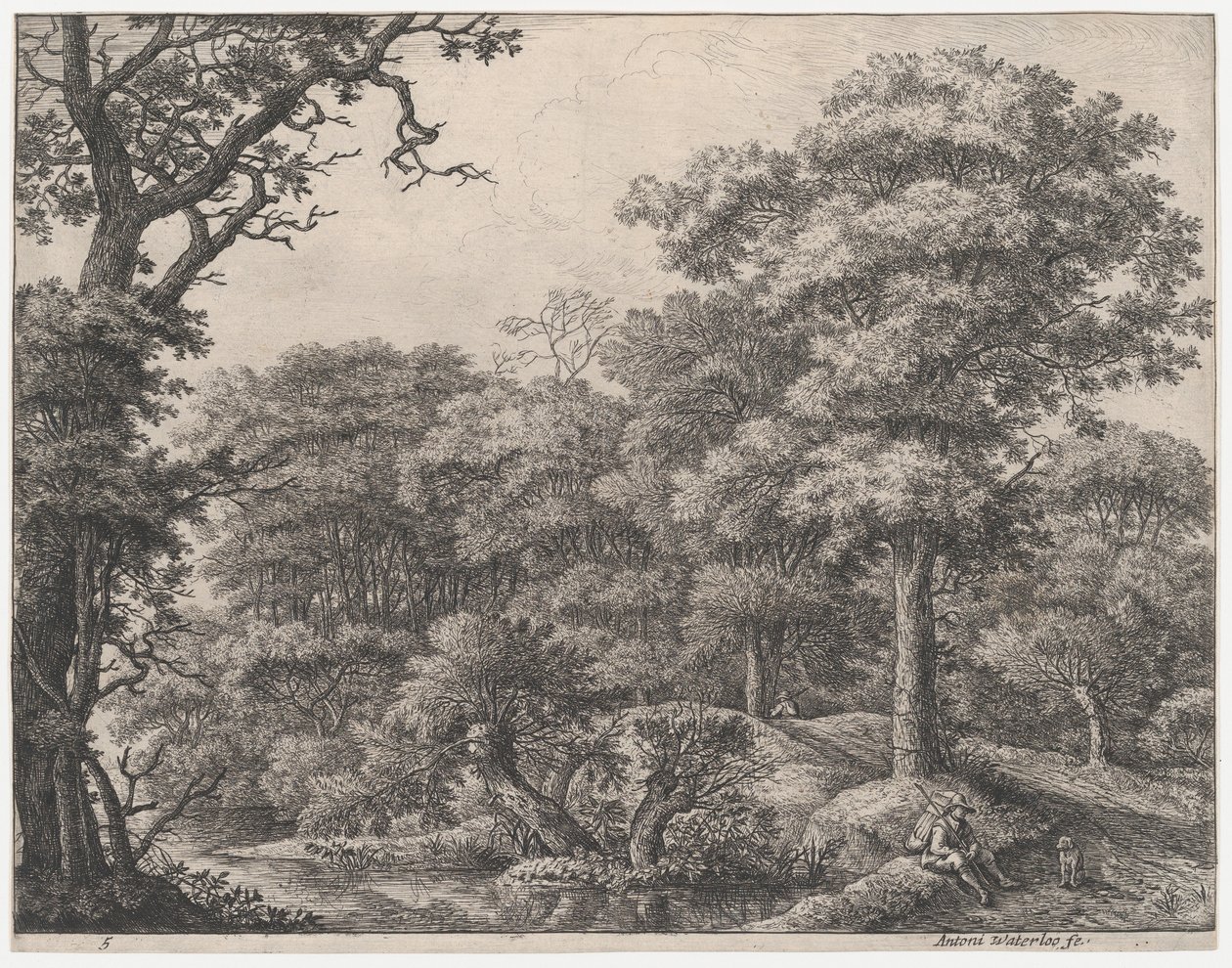 Viajantes descansando na floresta, século XVII. de Anthonie Waterloo