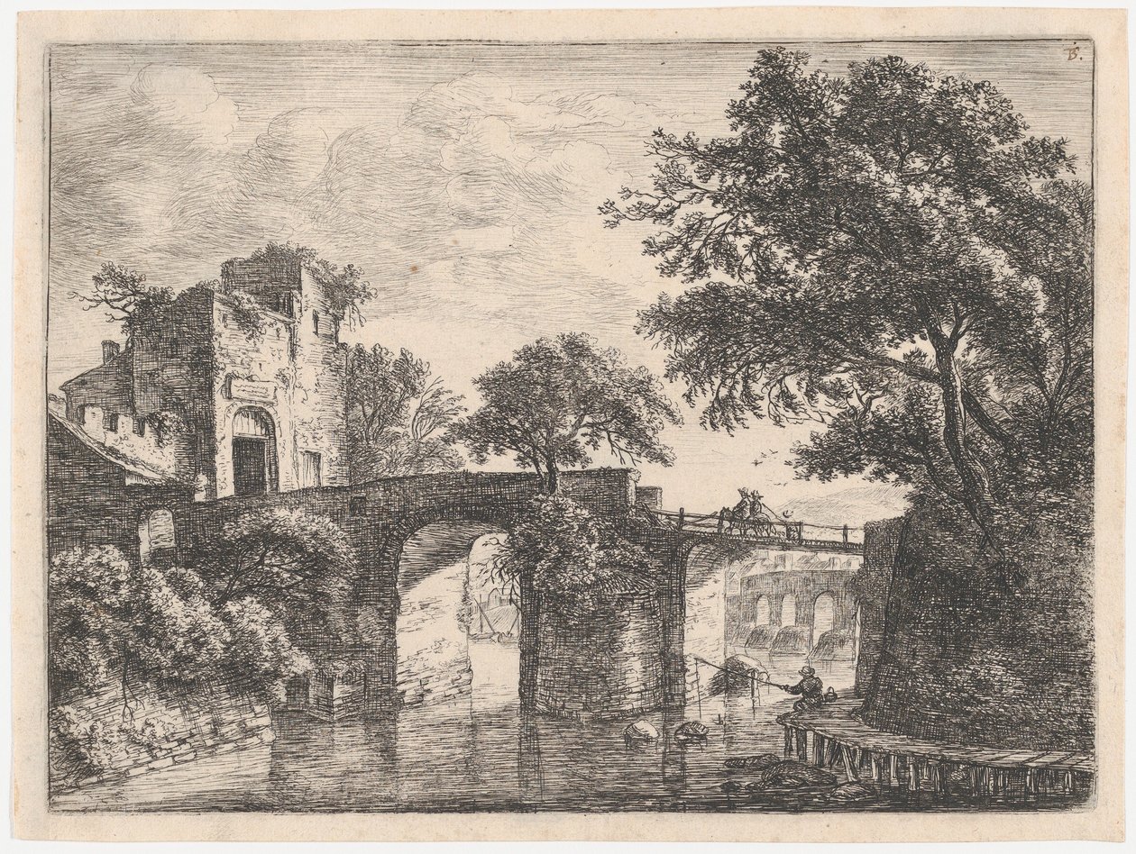 Duas pontes de pedra, século XVII. de Anthonie Waterloo