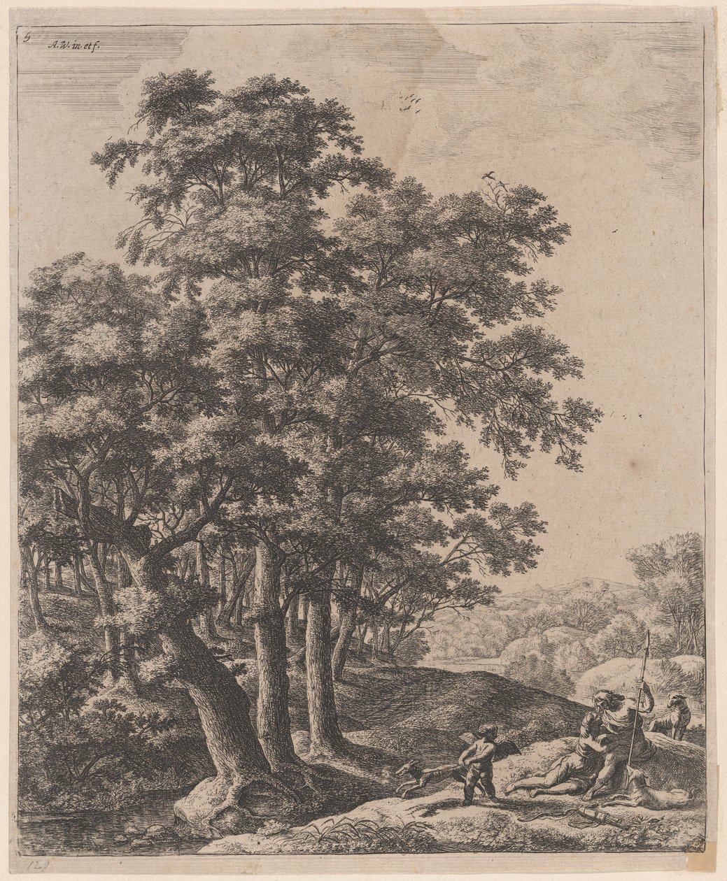 Vênus e Adonis, século XVII. de Anthonie Waterloo