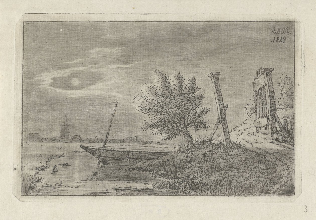 Paisagem com barco e portão aberto de Anthonie Willem Hendrik Nolthenius de Man