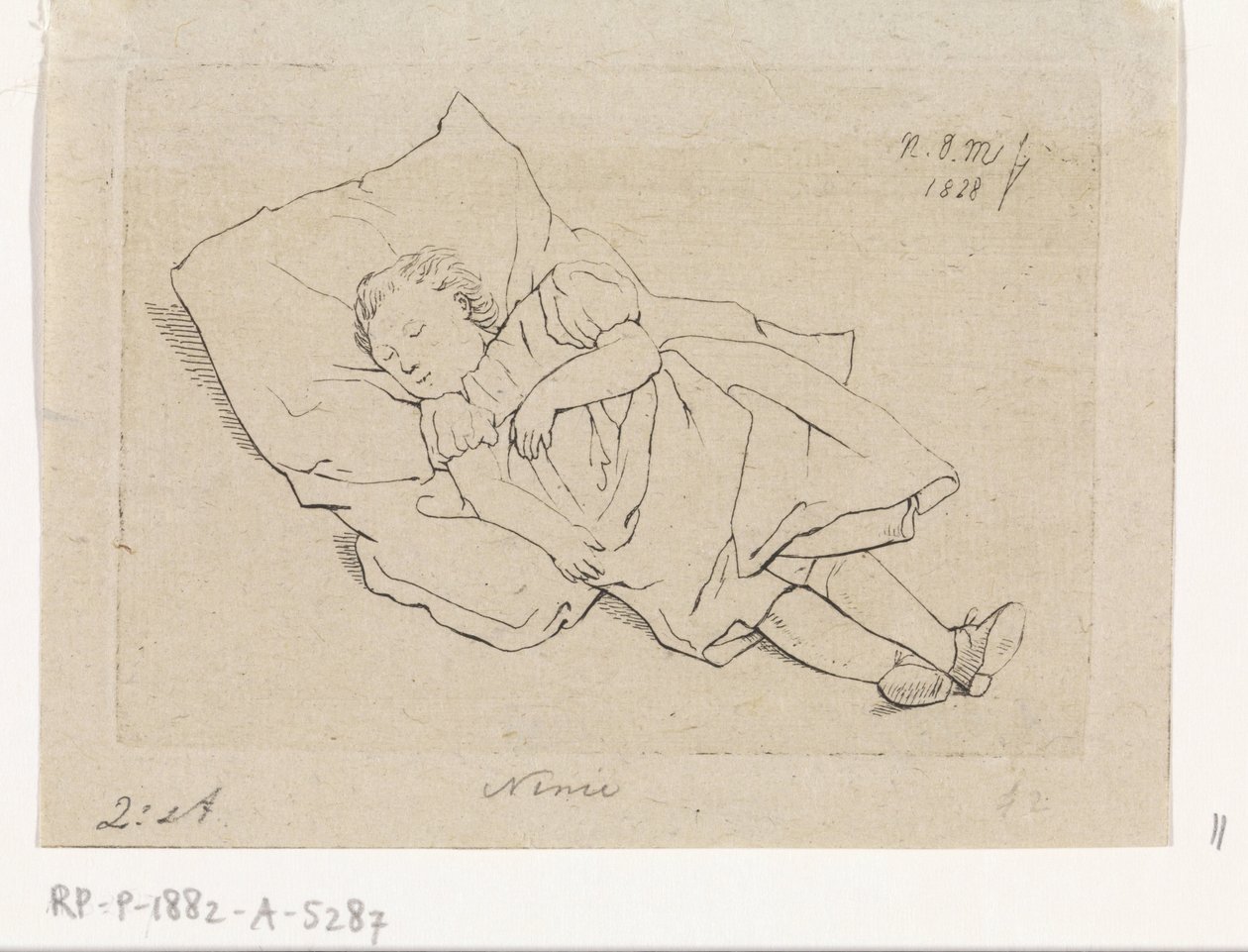 Criança a dormir sobre um travesseiro de Anthonie Willem Hendrik Nolthenius de Man