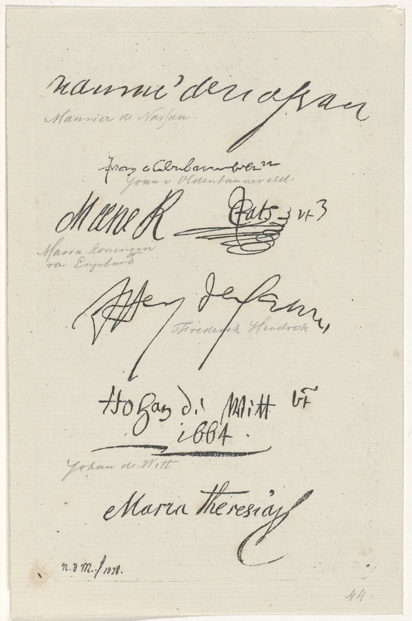 Vários fac-símiles de assinaturas de Anthonie Willem Hendrik Nolthenius de Man