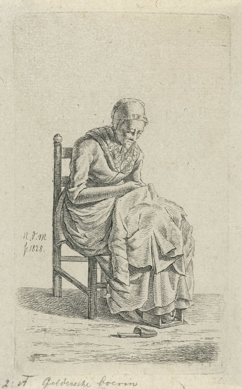 Representar uma mulher numa cadeira
Mulher camponesa de Gelderland (título sobre o objecto)
12 Figuras de estudo (título da série) de Anthonie Willem Hendrik Nolthenius de Man