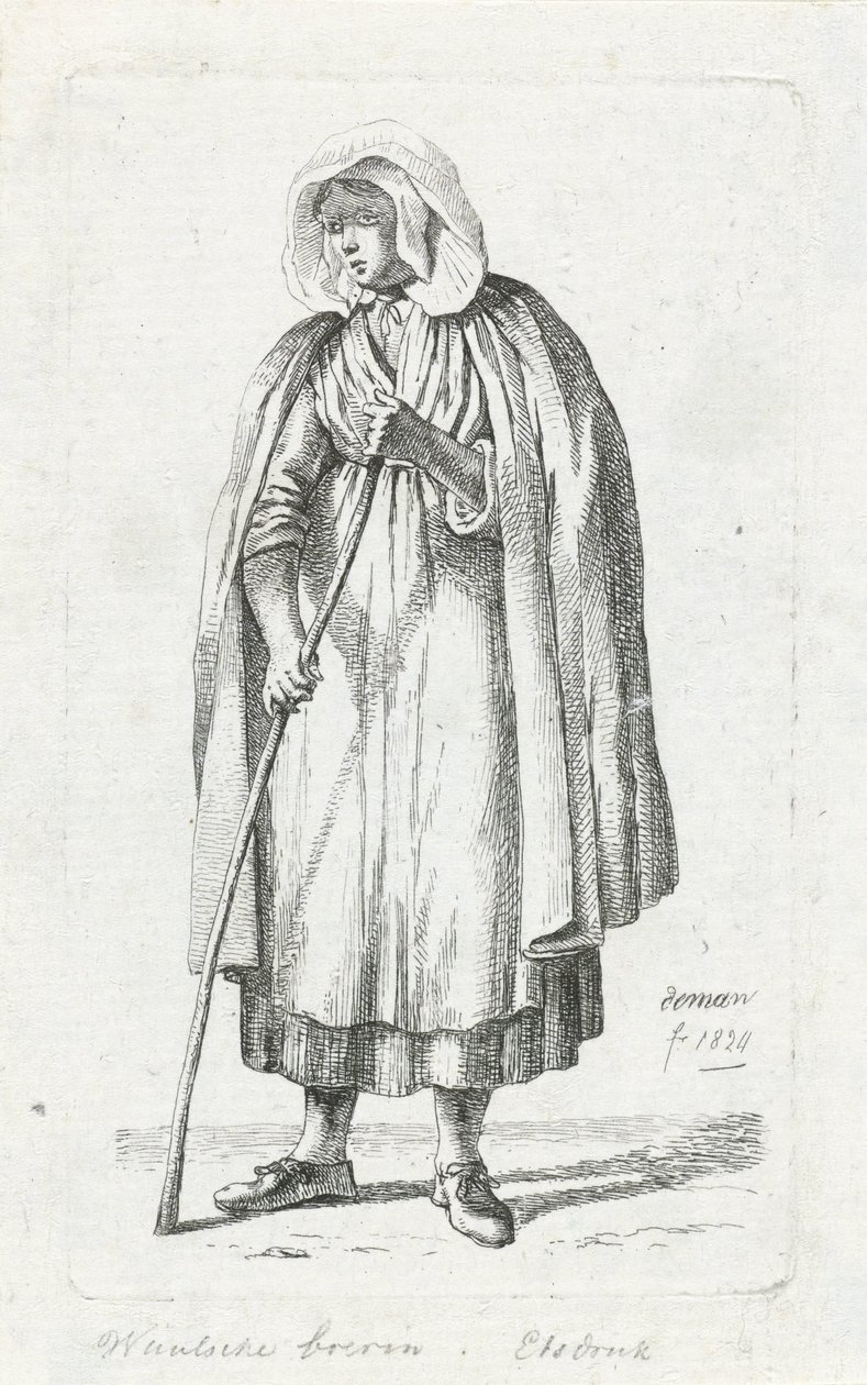 Mulher com uma capa e uma bengala
Mulher camponesa valã (título sobre o objecto) de Anthonie Willem Hendrik Nolthenius de Man