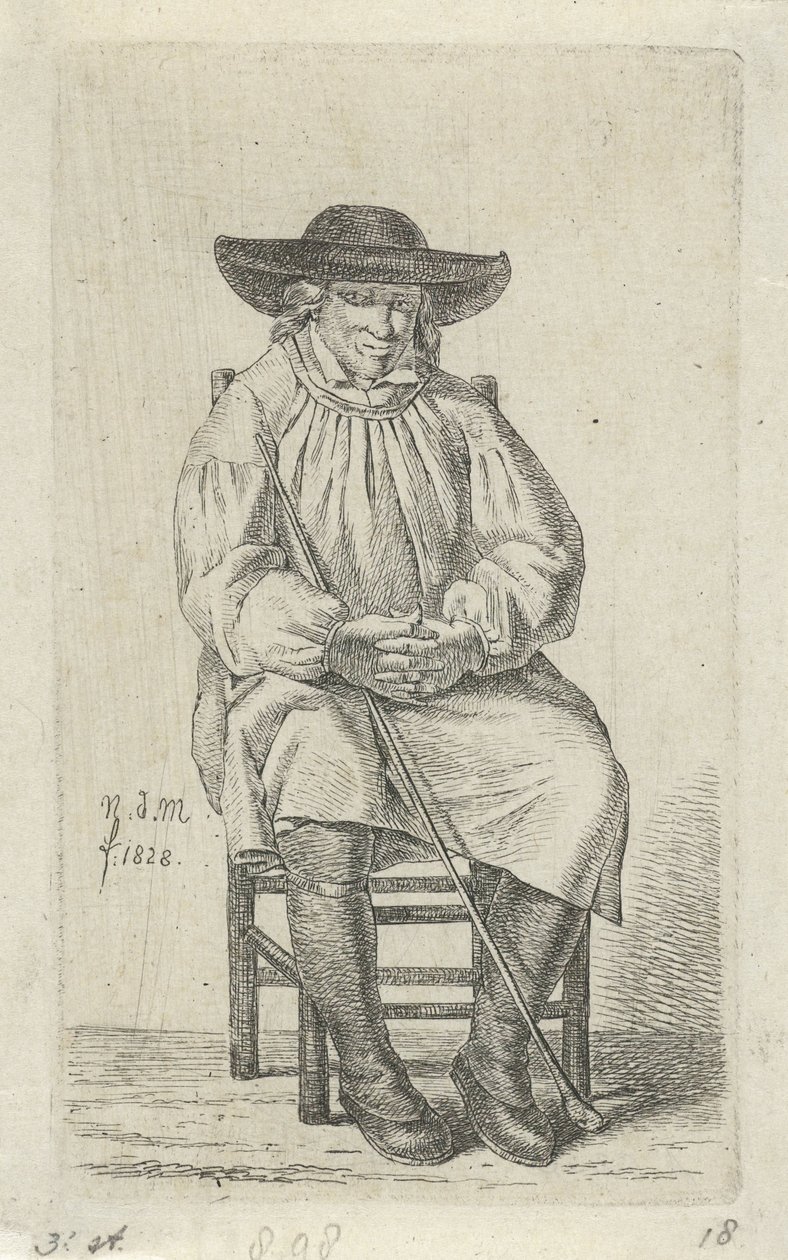 Homem sentado com vara 12 estatuetas de estudo (título da série) de Anthonie Willem Hendrik Nolthenius de Man