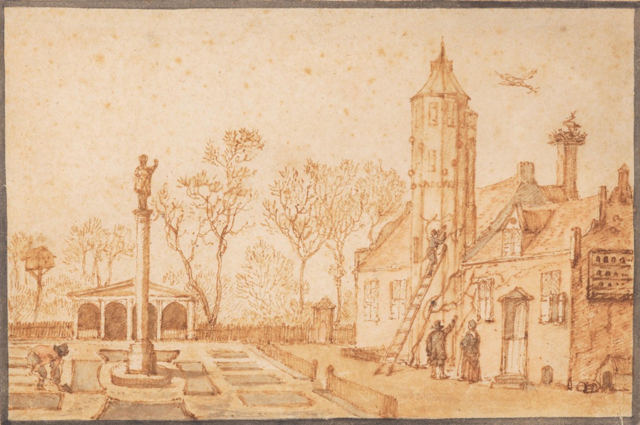 Uma alegoria da primavera com o pavilhão de caça de Toutenburg de Anthonie van Borssom