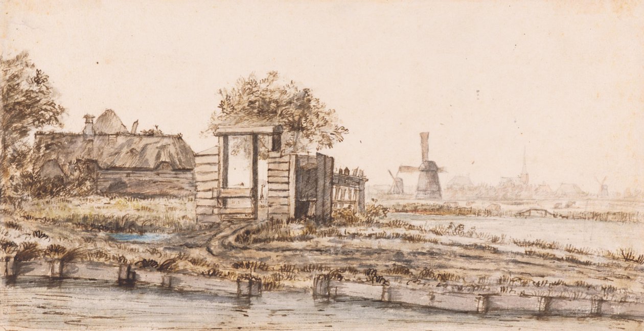 Uma quinta junto à água perto de uma aldeia de Anthonie van Borssom