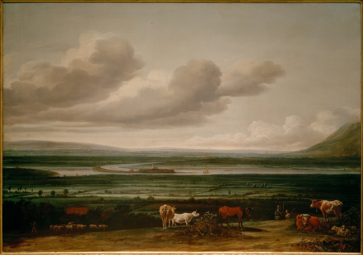 Paisagem do Baixo Reno perto de Kleve com a Fortaleza de Schenkenschanz, Hoch- e Niederelten de Anthonie van Borssom