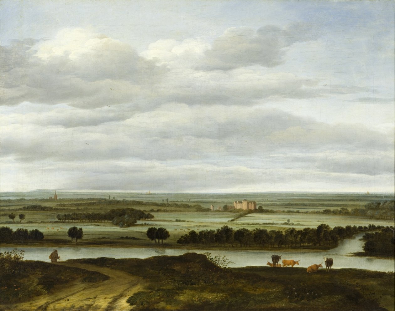 Paisagem panorâmica perto de Rhenen com a Huis ter Lede de Anthonie van Borssom