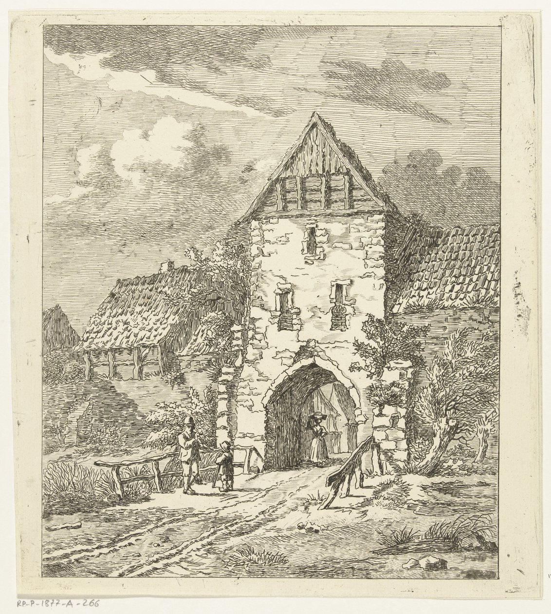Algumas figuras em um antigo portão da cidade de Anthonie van den Bos