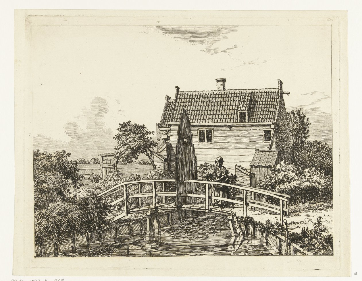 Jan Hanzen caminho fora do Raampoort (título sobre o objecto)
Mulher com criança numa ponte perto de um portão fechado de Anthonie van den Bos