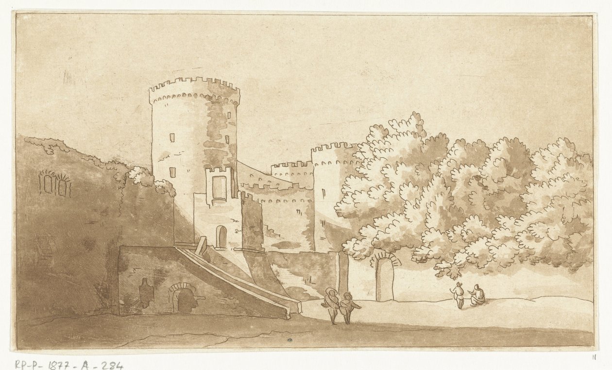Muro de uma fortaleza com torres Castelo Gandolfo de Anthonie van den Bos