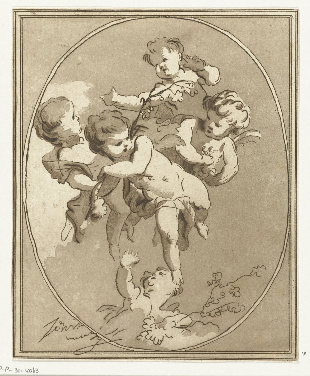 Cinco putti com ramos de flores de Anthonie van den Bos