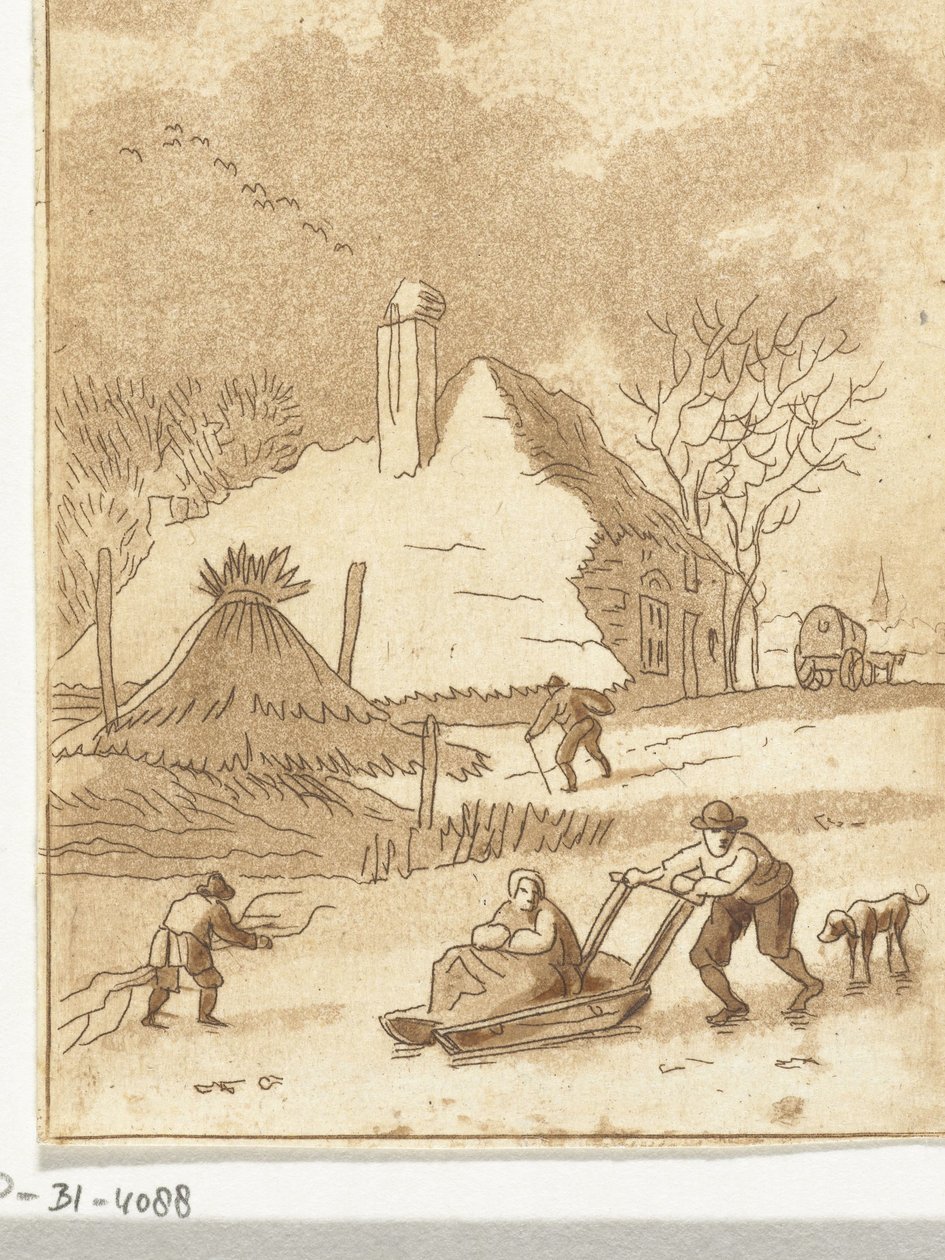 Paisagem de Inverno com entretenimento no gelo de Anthonie van den Bos
