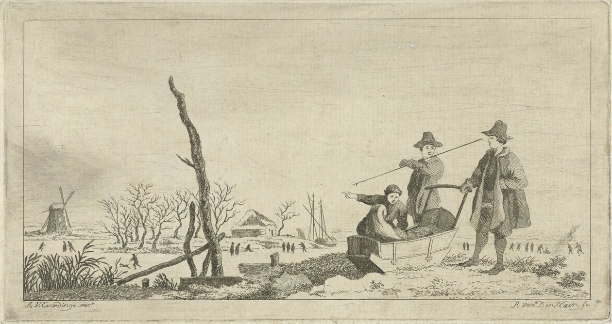 Figuras em um trenó em uma paisagem de inverno de Anthonij van der Haer