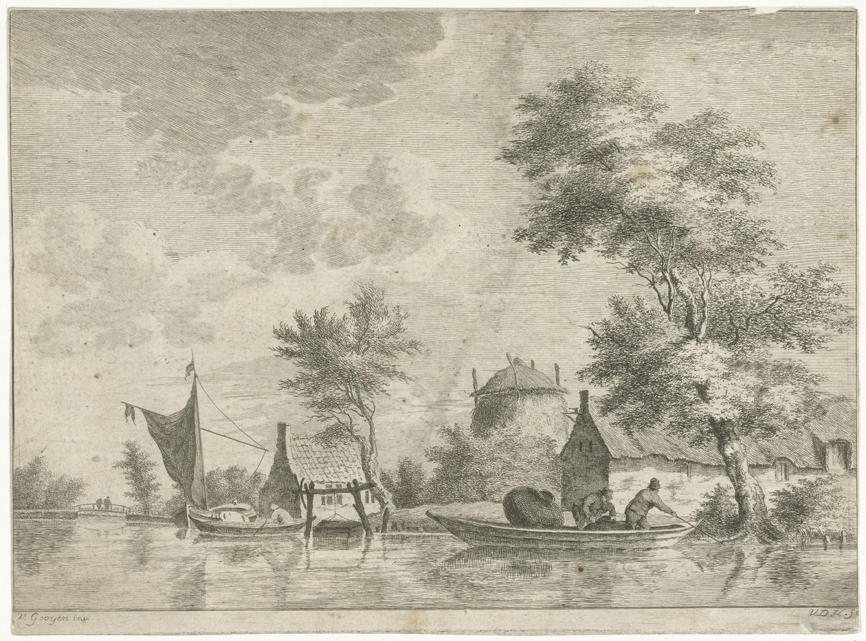 Paisagem fluvial com palheiro de Anthonij van der Haer