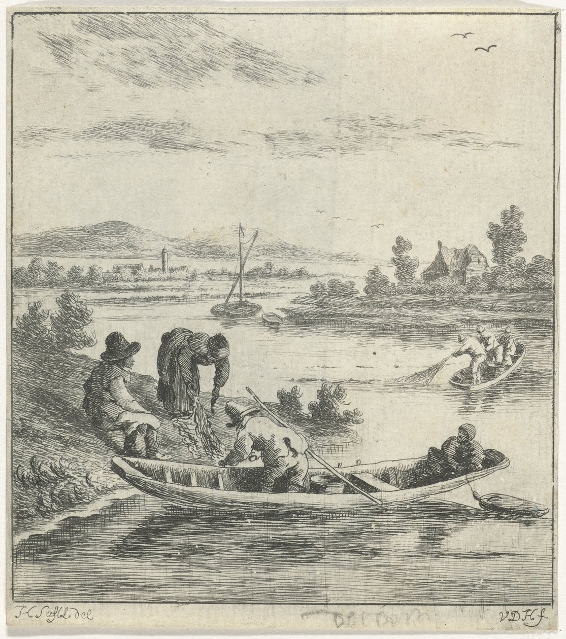 Pescadores num rio de Anthonij van der Haer