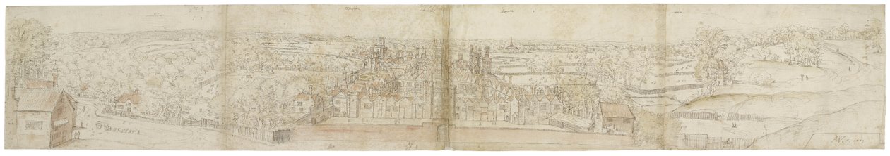 Oatlands Palace do Sul, c.1544 (caneta, tinta, giz e wc no papel) de Anthonis van den Wyngaerde