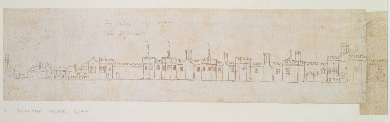 Outer Wall of Richmond Palace, século XVI (caneta e tinta sobre papel) de Anthonis van den Wyngaerde