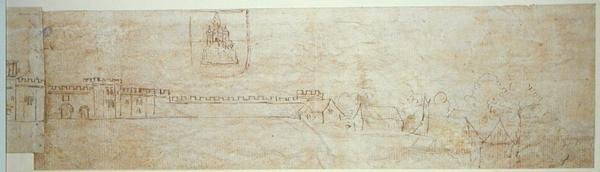 Outer Wall of Richmond Palace, século XVI (caneta e tinta sobre papel) de Anthonis van den Wyngaerde