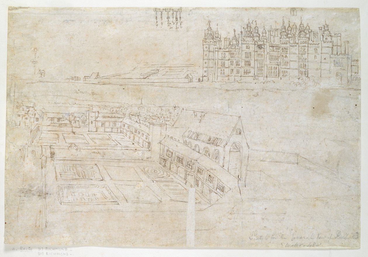 Jardins Privados, Richmond Palace, c.1544 (caneta e tinta no papel) de Anthonis van den Wyngaerde