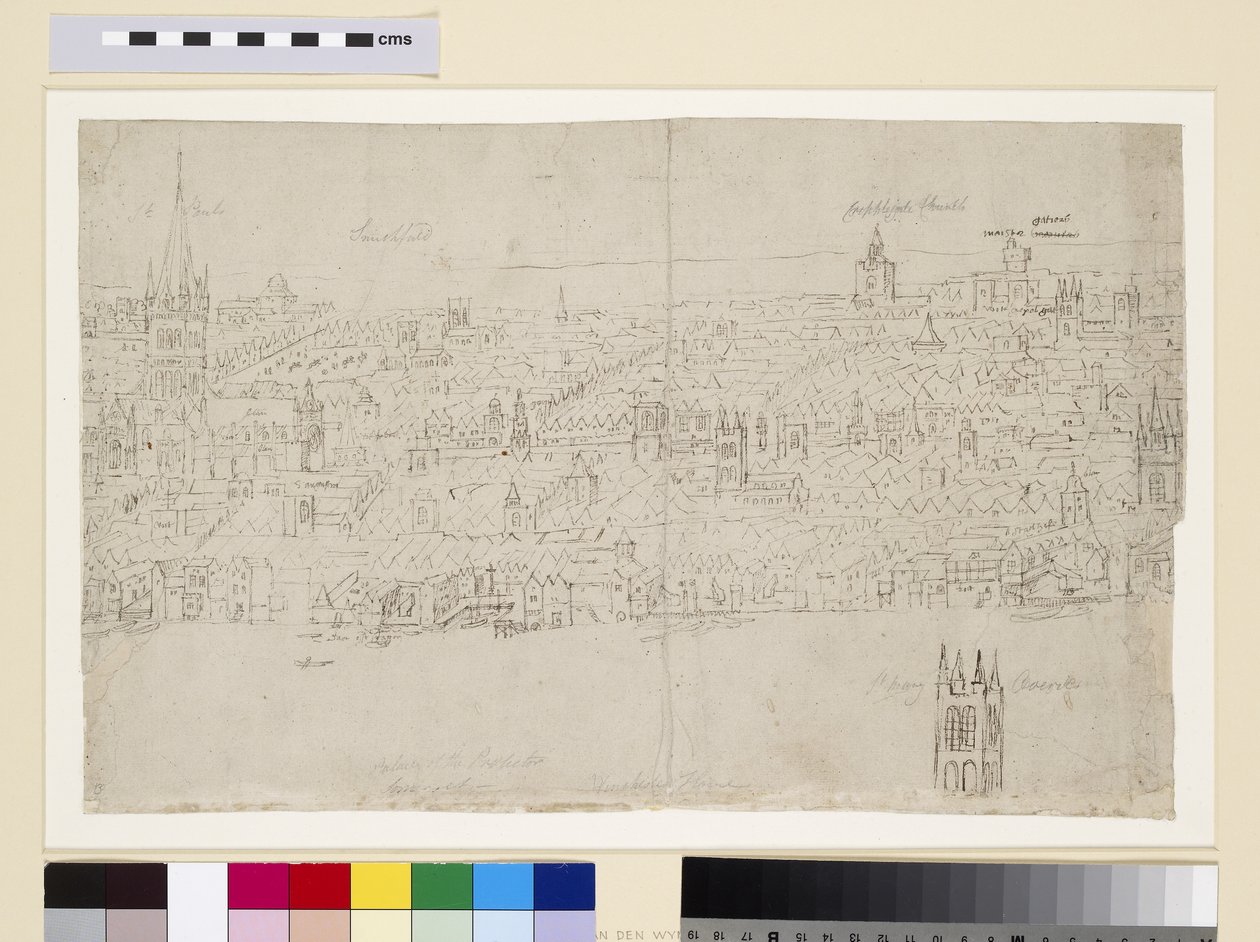 Catedral de São Paulo, do &39;Panorama de Londres&39;, c.1544 (caneta e tinta e lápis sobre papel) de Anthonis van den Wyngaerde