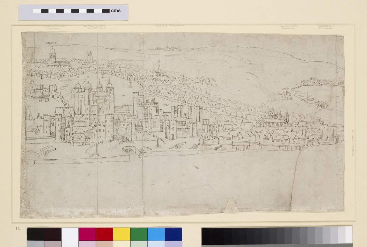 A Torre de Londres, do "Panorama de Londres", c.1544 (caneta e tinta e giz no papel) de Anthonis van den Wyngaerde