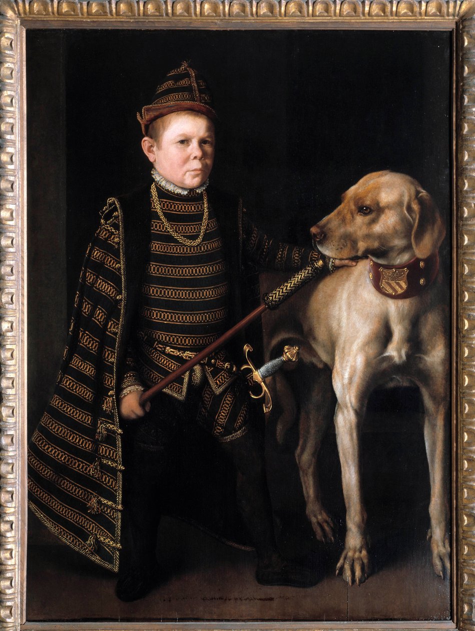 Retrato do anão do Cardeal Granvelle, Ministro da Pintura Charles V de Anthonis Moor Van Dashorst Anthonis dit Antonio Moro (1517-1575-76). Século XVI. Dim. 1,26x0,92 m. - Retrato do anão do Cardeal de Granvelle, Ministro de Carlos V. de Anthonis Mor van Dashorst